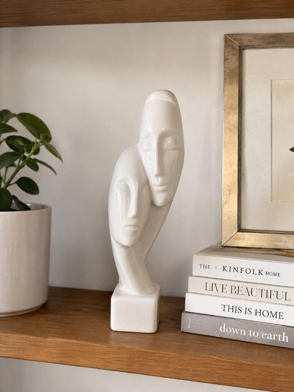 Vintage Ceramic Face Sculpture, Abstract Two Faces Figurine, Ivory MCM Decor